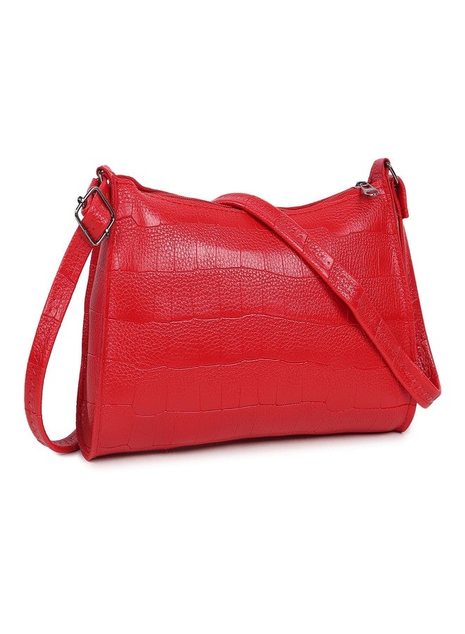 Daniel Clark حقيبة كتف نسائية من دانيال كلارك بنسيج جميل وحزام طويل منحني (لون أحمر كرزي) - Image 1